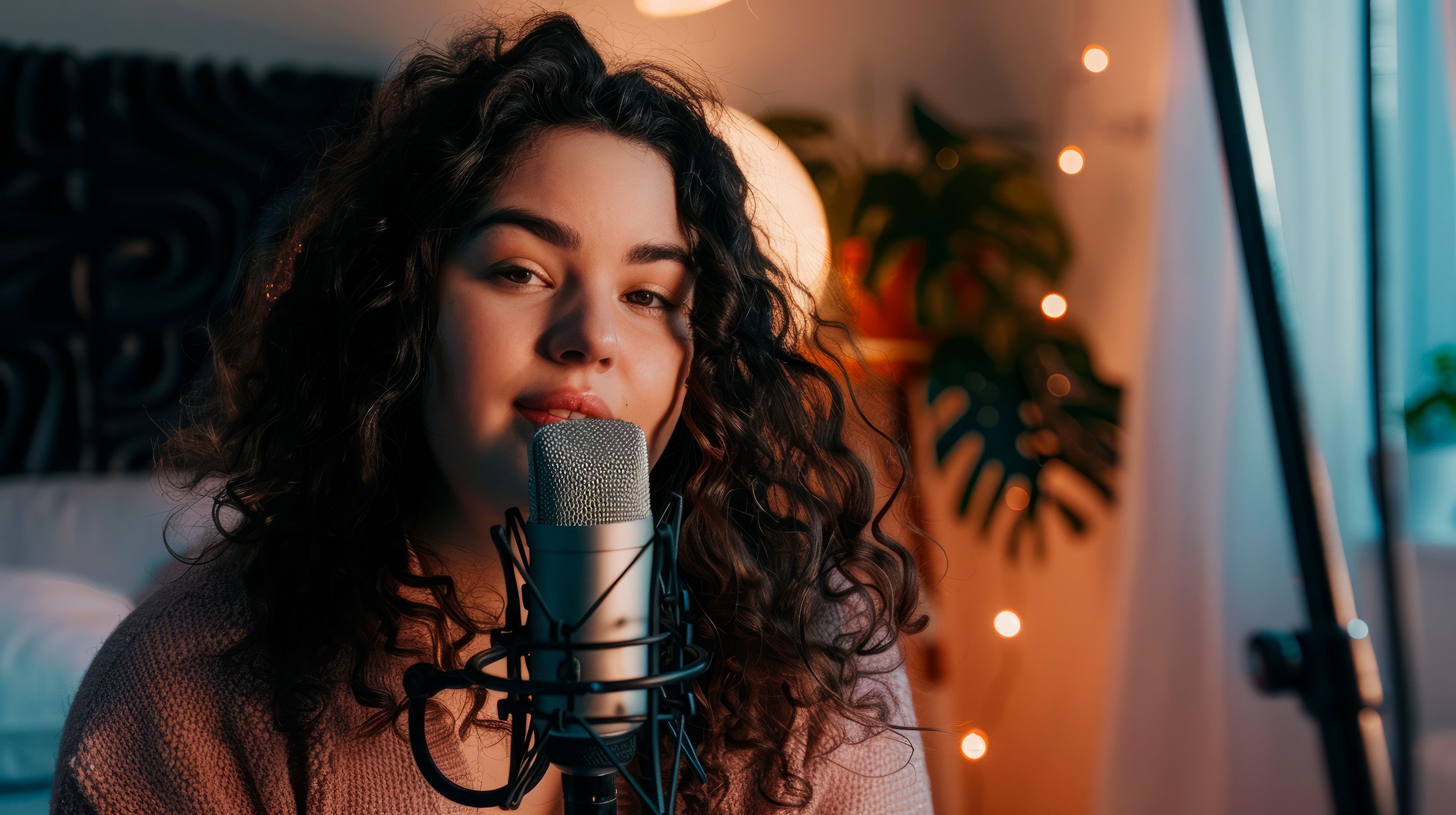 Chica cantando en casa